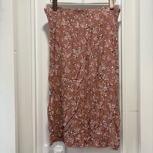 Ann Taylor Pink Floral Print Smocked Waist Pull On Midi Pencil Skirt Size 8